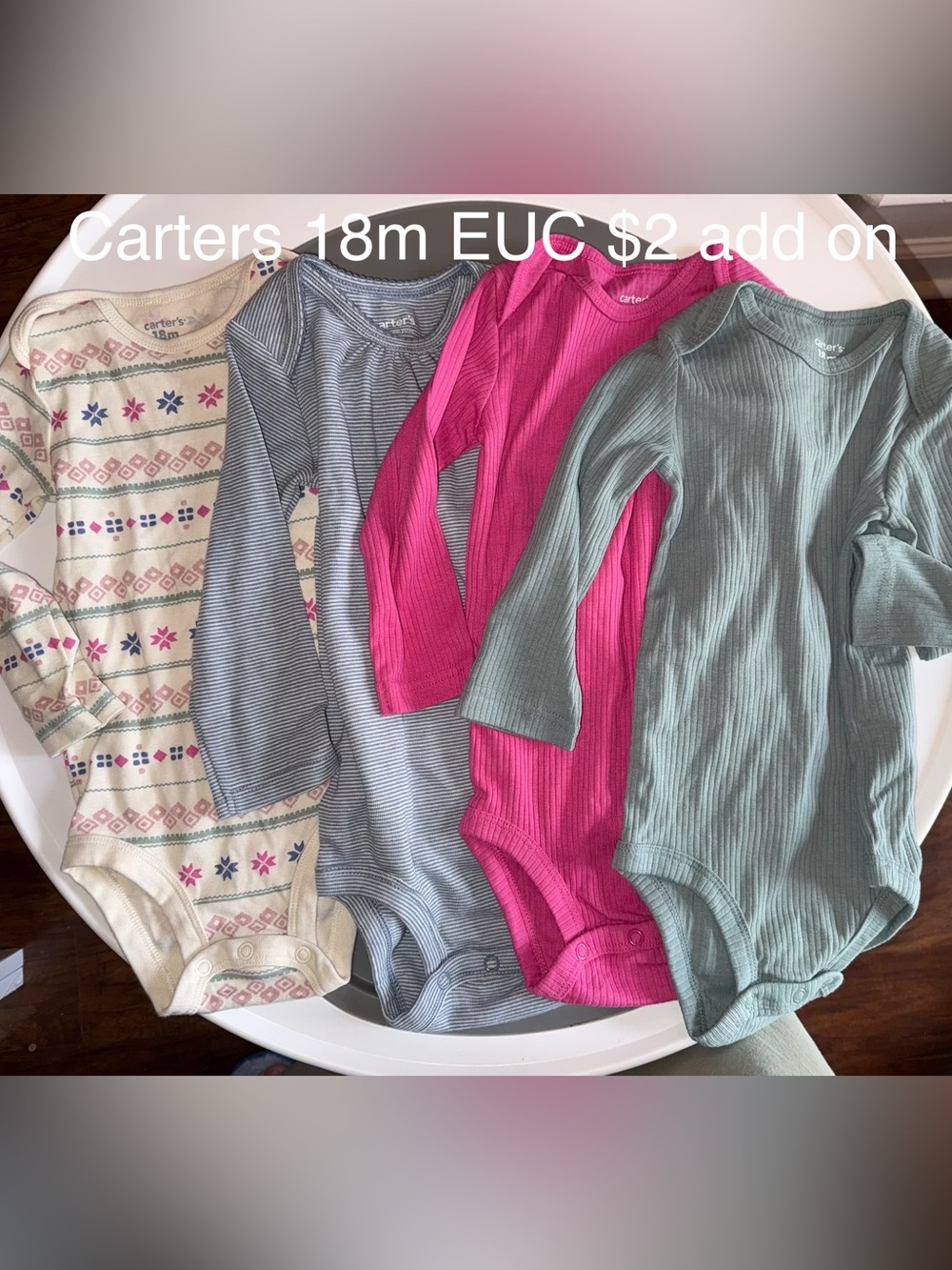 Carter's Ribbed Long-Sleeve Bodysuit Set - Hot Pink, Sage, Blue, Cream Pattern